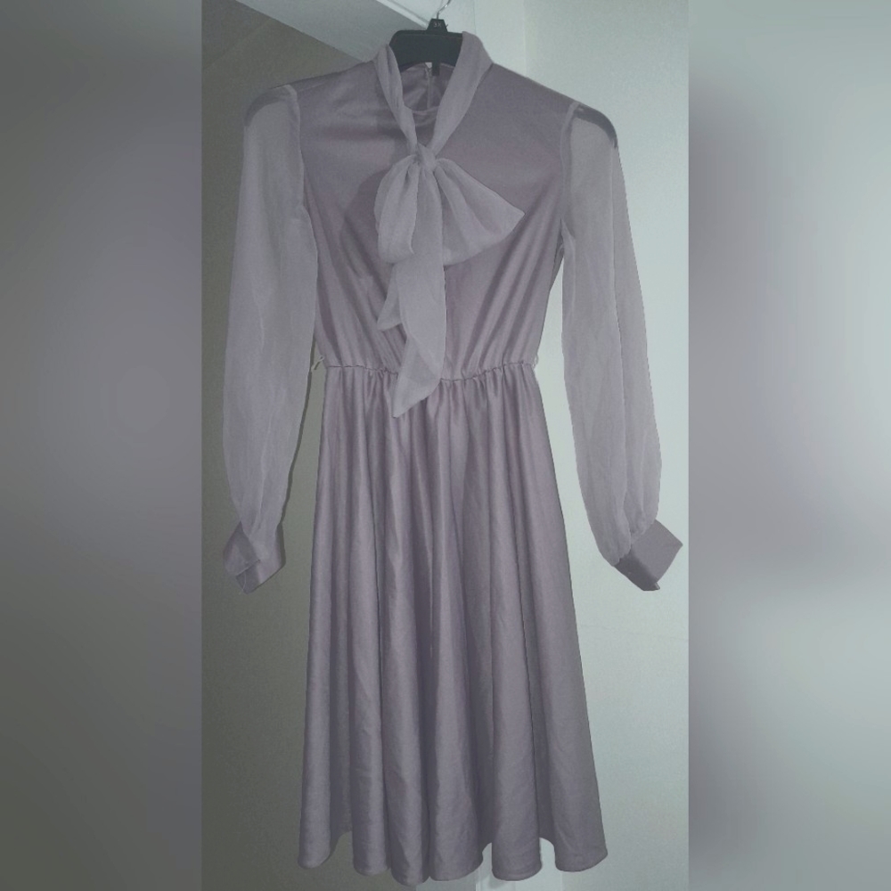 Vtg 60s-70s XXSP violet purple sheer tie neck dress